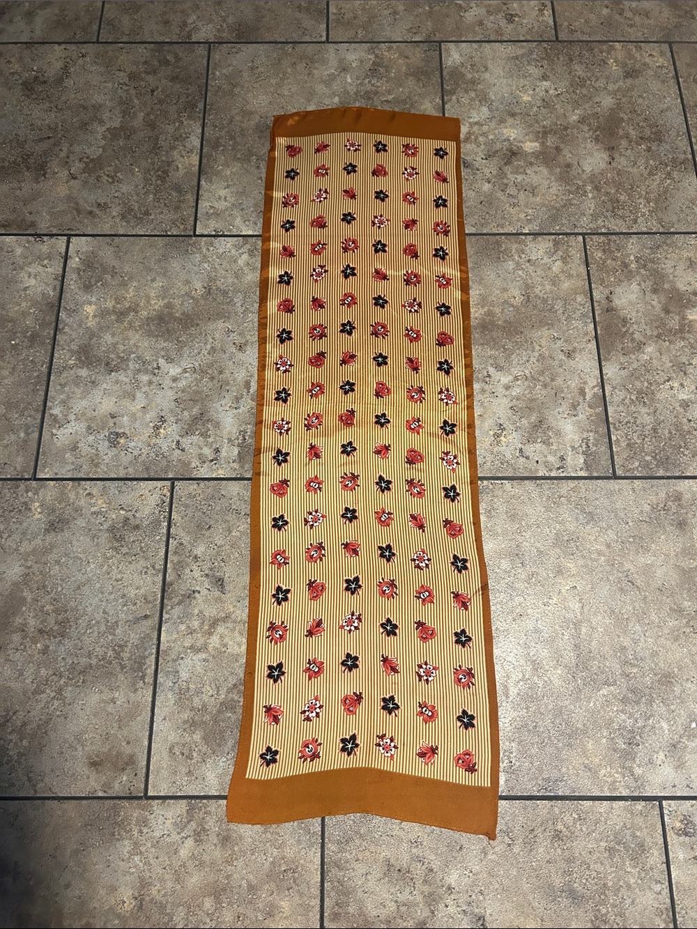 Glentex Vintage Floral Satin Scarf in Warm Mustard